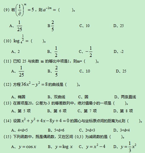 成人高考高起點(diǎn)《數(shù)學(xué)》